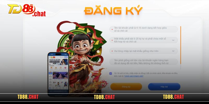 Điền thông tin tại biểu mẫu đăng ký TD88
